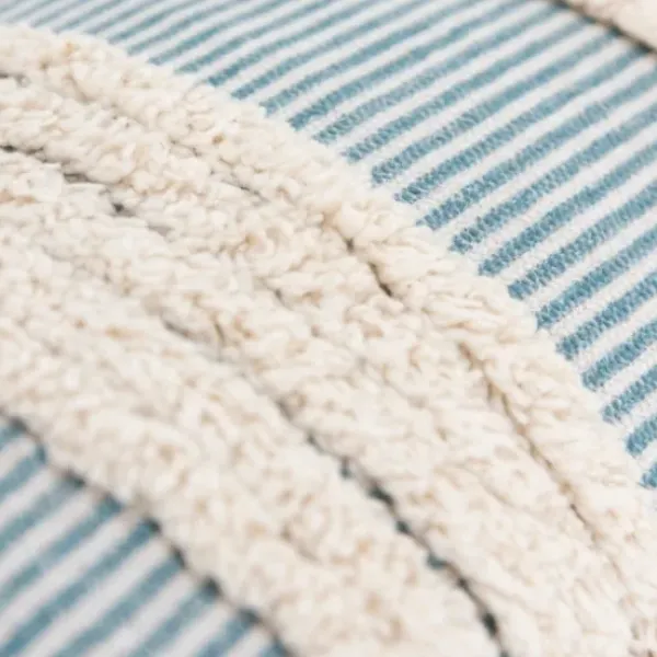 Pillows-Kirkland's Home Teal And Natural Tufted Stripes Lumbar Pillow Blue/Tan