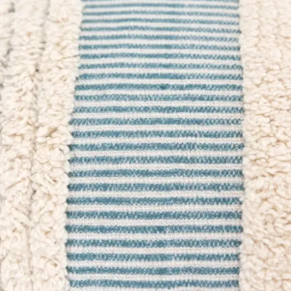 Pillows-Kirkland's Home Teal And Natural Tufted Stripes Lumbar Pillow Blue/Tan