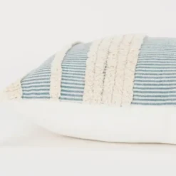 Pillows-Kirkland's Home Teal And Natural Tufted Stripes Lumbar Pillow Blue/Tan