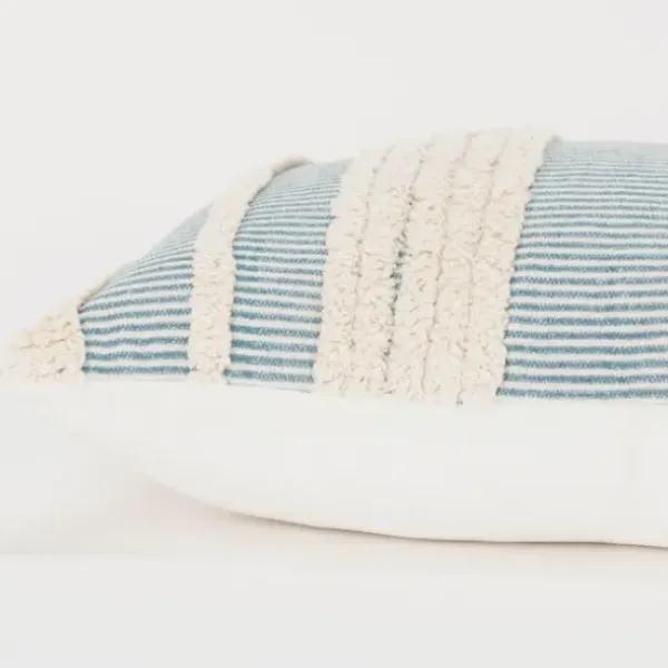 Pillows-Kirkland's Home Teal And Natural Tufted Stripes Lumbar Pillow Blue/Tan