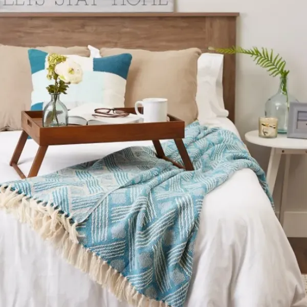 Blankets & Throws-Kirkland's Home Teal Basket Weave Throw Blue