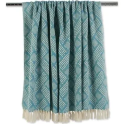 Blankets & Throws-Kirkland's Home Teal Basket Weave Throw Blue