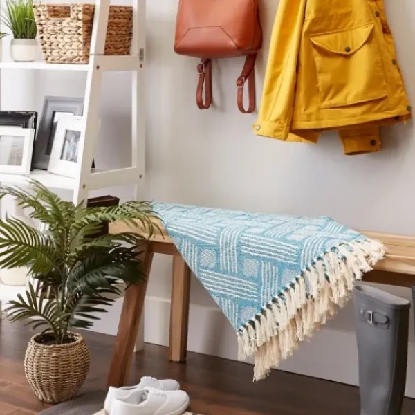 Blankets & Throws-Kirkland's Home Teal Basket Weave Throw Blue