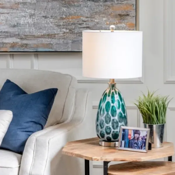 Table Lamps-Kirkland's Home Teal Blue And Nickel Table Lamp White