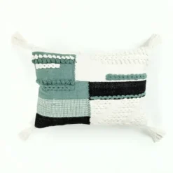 Pillows-Kirkland's Home Teal Braided Color Block Lumbar Pillow Blue/White/Black