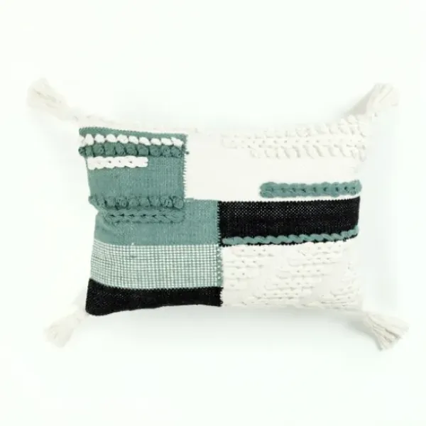 Pillows-Kirkland's Home Teal Braided Color Block Lumbar Pillow Blue/White/Black