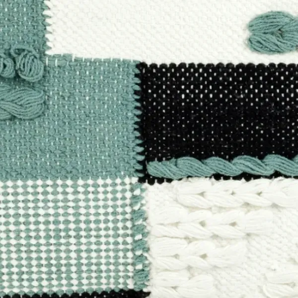 Pillows-Kirkland's Home Teal Braided Color Block Lumbar Pillow Blue/White/Black