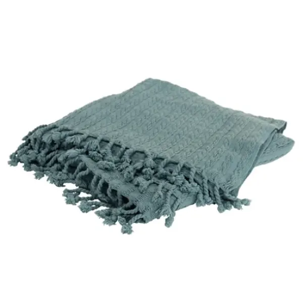 Blankets & Throws-Kirkland's Home Teal Cable Knit Tassel Throw Blue