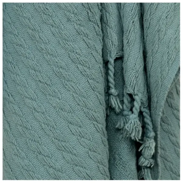 Blankets & Throws-Kirkland's Home Teal Cable Knit Tassel Throw Blue