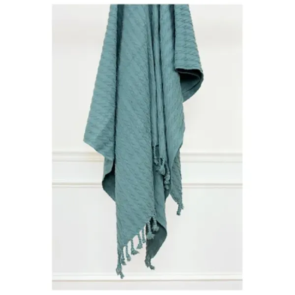Blankets & Throws-Kirkland's Home Teal Cable Knit Tassel Throw Blue