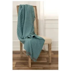 Blankets & Throws-Kirkland's Home Teal Cable Knit Tassel Throw Blue