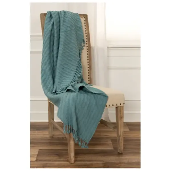 Blankets & Throws-Kirkland's Home Teal Cable Knit Tassel Throw Blue