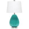 Table Lamps-Kirkland's Home Teal Glass Pleated Table Lamp White