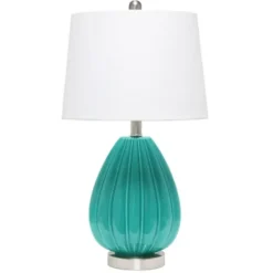 Table Lamps-Kirkland's Home Teal Glass Pleated Table Lamp White