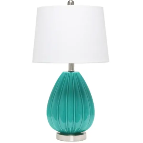 Table Lamps-Kirkland's Home Teal Glass Pleated Table Lamp White