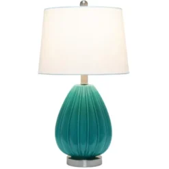 Table Lamps-Kirkland's Home Teal Glass Pleated Table Lamp White