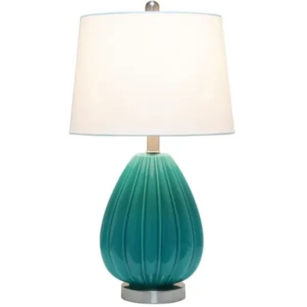 Table Lamps-Kirkland's Home Teal Glass Pleated Table Lamp White
