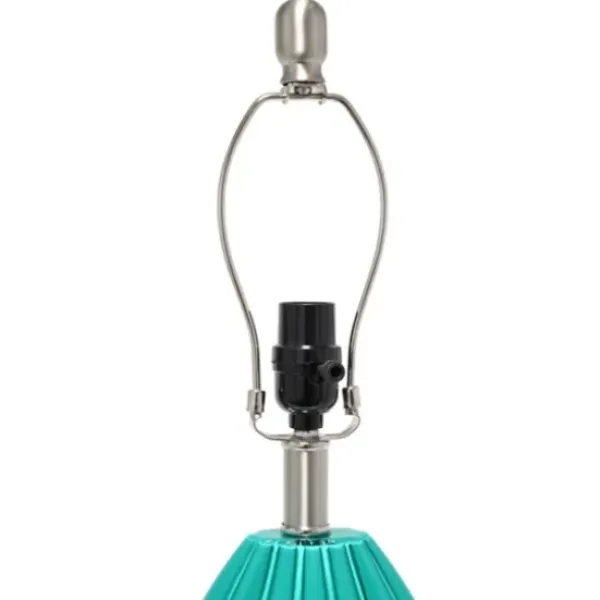 Table Lamps-Kirkland's Home Teal Glass Pleated Table Lamp White