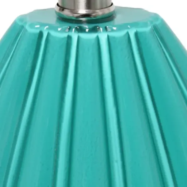 Table Lamps-Kirkland's Home Teal Glass Pleated Table Lamp White