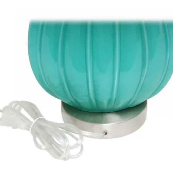 Table Lamps-Kirkland's Home Teal Glass Pleated Table Lamp White