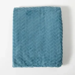 Blankets & Throws-Kirkland's Home Teal Heavenly Herringbone Plush Throw Blue