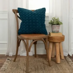 Pillows-Kirkland's Home Teal Looped Cotton Throw Pillow Blue