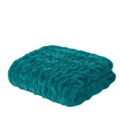 Blankets & Throws-Kirkland's Home Teal Ruched Faux Fur Throw Blue