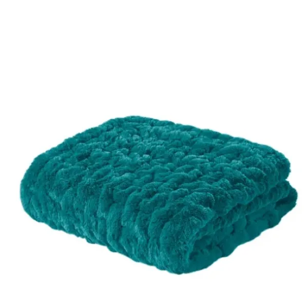 Blankets & Throws-Kirkland's Home Teal Ruched Faux Fur Throw Blue