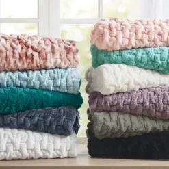 Blankets & Throws-Kirkland's Home Teal Ruched Faux Fur Throw Blue
