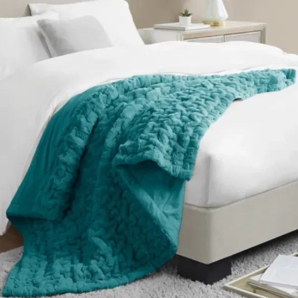 Blankets & Throws-Kirkland's Home Teal Ruched Faux Fur Throw Blue