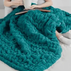 Blankets & Throws-Kirkland's Home Teal Ruched Faux Fur Throw Blue