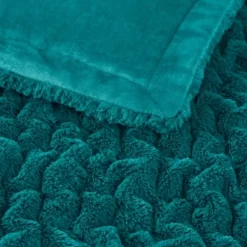 Blankets & Throws-Kirkland's Home Teal Ruched Faux Fur Throw Blue