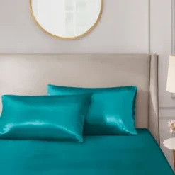 Bed Sheets-Kirkland's Home Teal Satin Standard 2-Pc. Pillow Case Set Blue
