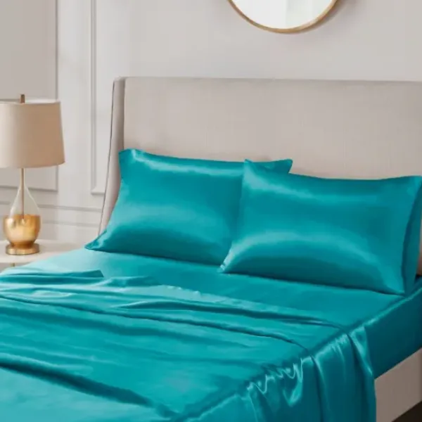 Bed Sheets-Kirkland's Home Teal Satin Standard 2-Pc. Pillow Case Set Blue