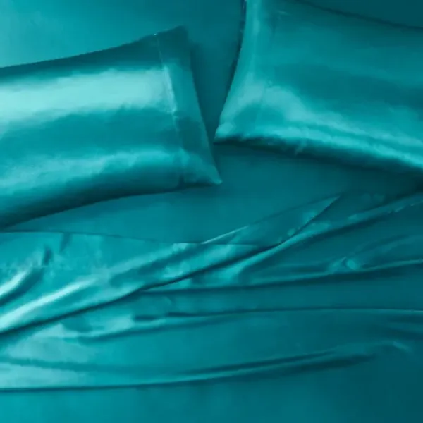 Bed Sheets-Kirkland's Home Teal Satin Standard 2-Pc. Pillow Case Set Blue