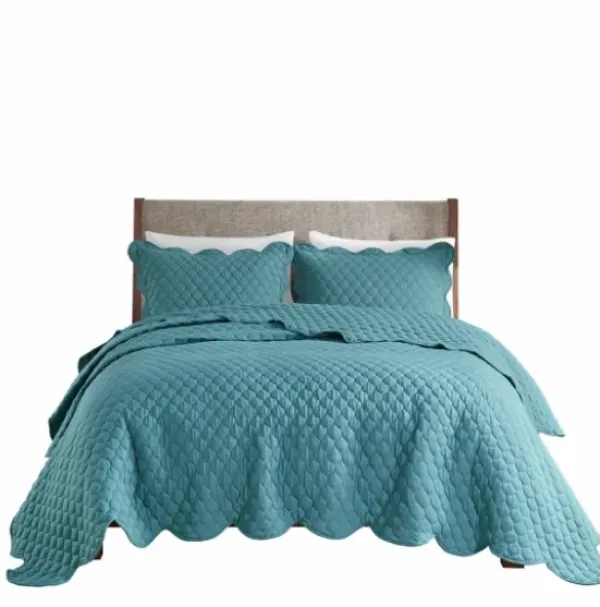 Quilts-Kirkland's Home Teal Scalloped Crinkle 3-Pc. Cali King Quilt Set Blue
