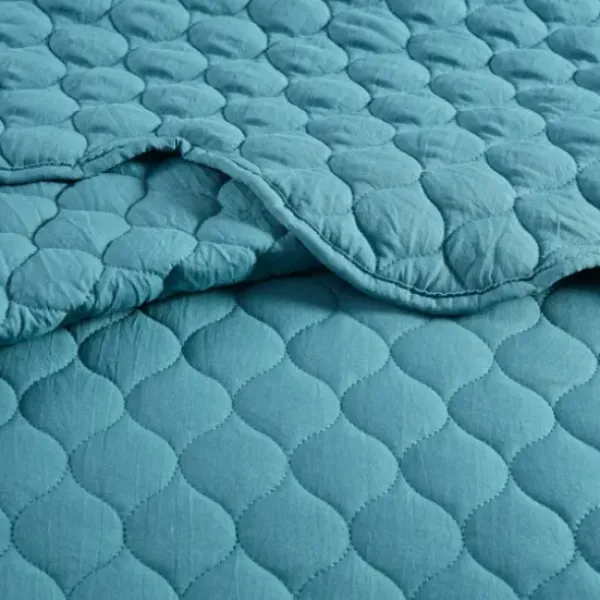 Quilts-Kirkland's Home Teal Scalloped Crinkle 3-Pc. Cali King Quilt Set Blue