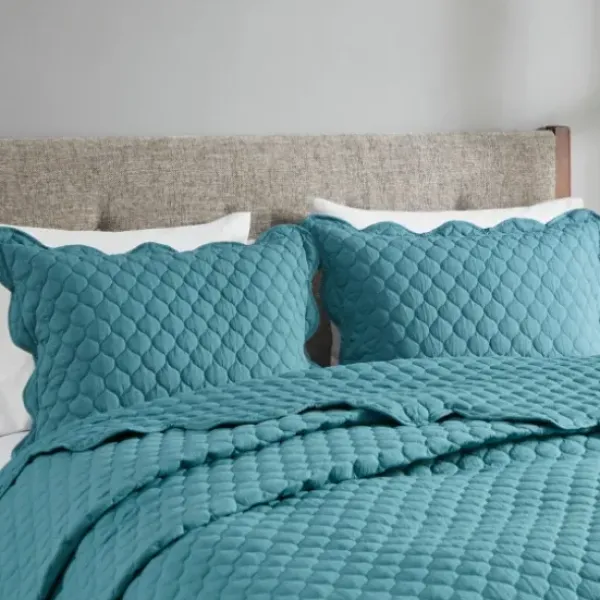 Quilts-Kirkland's Home Teal Scalloped Crinkle 3-Pc. Cali King Quilt Set Blue