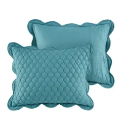 Quilts-Kirkland's Home Teal Scalloped Crinkle 3-Pc. Full/Queen Quilt Set Blue
