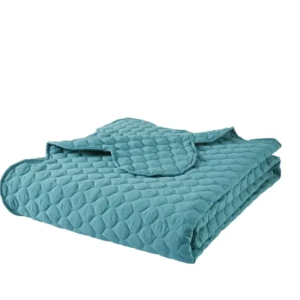 Quilts-Kirkland's Home Teal Scalloped Crinkle 3-Pc. Full/Queen Quilt Set Blue