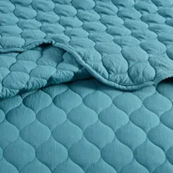 Quilts-Kirkland's Home Teal Scalloped Crinkle 3-Pc. Full/Queen Quilt Set Blue