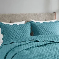 Quilts-Kirkland's Home Teal Scalloped Crinkle 3-Pc. Full/Queen Quilt Set Blue