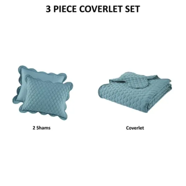 Quilts-Kirkland's Home Teal Scalloped Crinkle 3-Pc. Full/Queen Quilt Set Blue