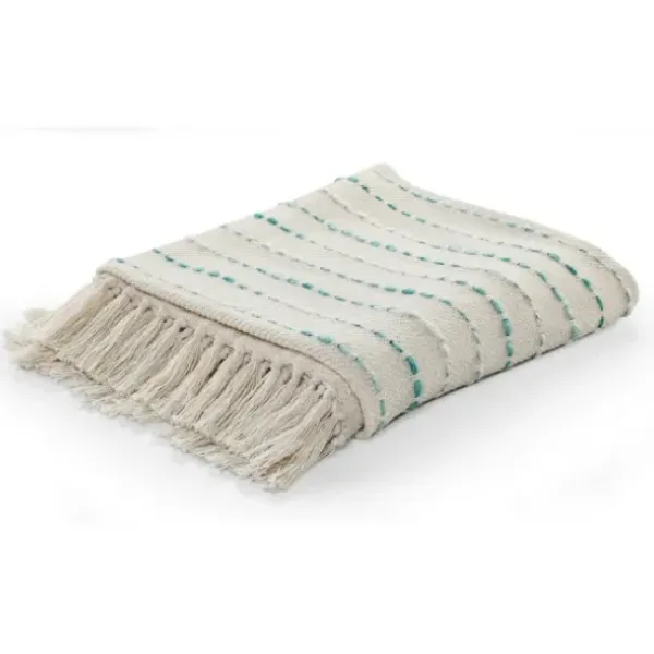 Blankets & Throws-Kirkland's Home Teal Shimmer Stripe Woven Throw Blue/White/Tan