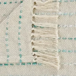 Blankets & Throws-Kirkland's Home Teal Shimmer Stripe Woven Throw Blue/White/Tan