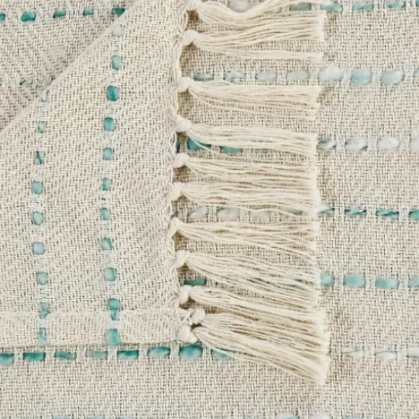 Blankets & Throws-Kirkland's Home Teal Shimmer Stripe Woven Throw Blue/White/Tan