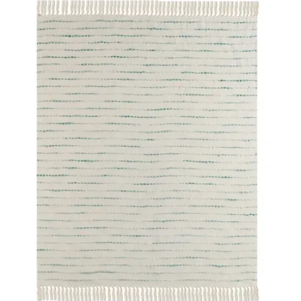 Blankets & Throws-Kirkland's Home Teal Shimmer Stripe Woven Throw Blue/White/Tan