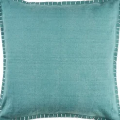 Pillows-Kirkland's Home Teal With Embroidered Edge Pillow, 24 In. Blue