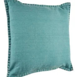 Pillows-Kirkland's Home Teal With Embroidered Edge Pillow, 24 In. Blue