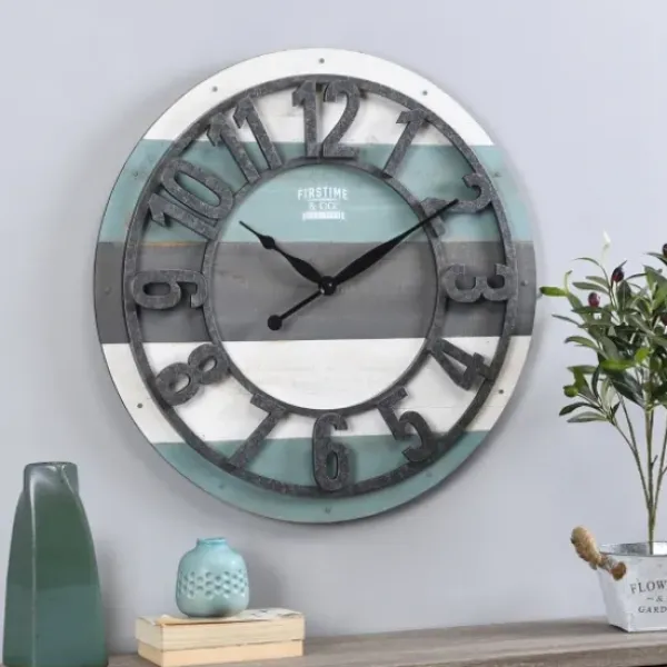 Clocks-Kirkland's Home Teal Wood Plank Wall Clock Blue